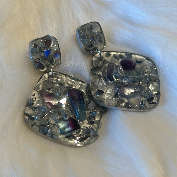 Handmade Tumbled Labradorite & Mirrored Glass Earrings ✨ - Picture 5 of 5